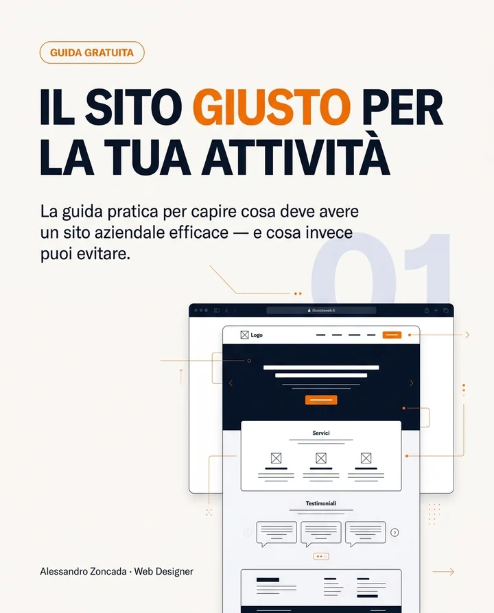 Copertina della guida gratuita «Il sito giusto per la tua attività» di Alessandro Zoncada